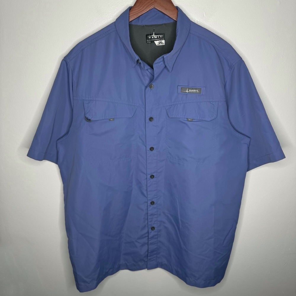 Habit Blue Short Sleeve Button‎ Down Shirt Size L